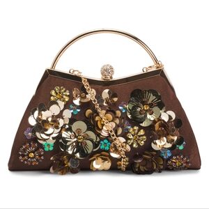 Elegant Brown Beaded Handbag